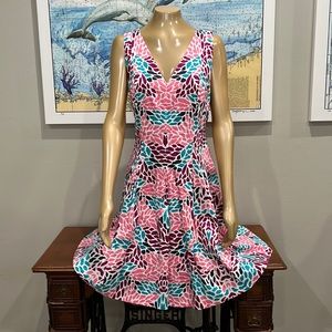 Anne Klein Geometric Floral A-Line Dress, Size 14